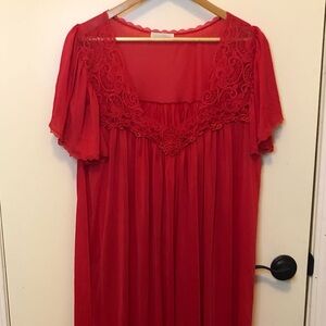 Miss Elaine Red Lace Trim Nightgown
